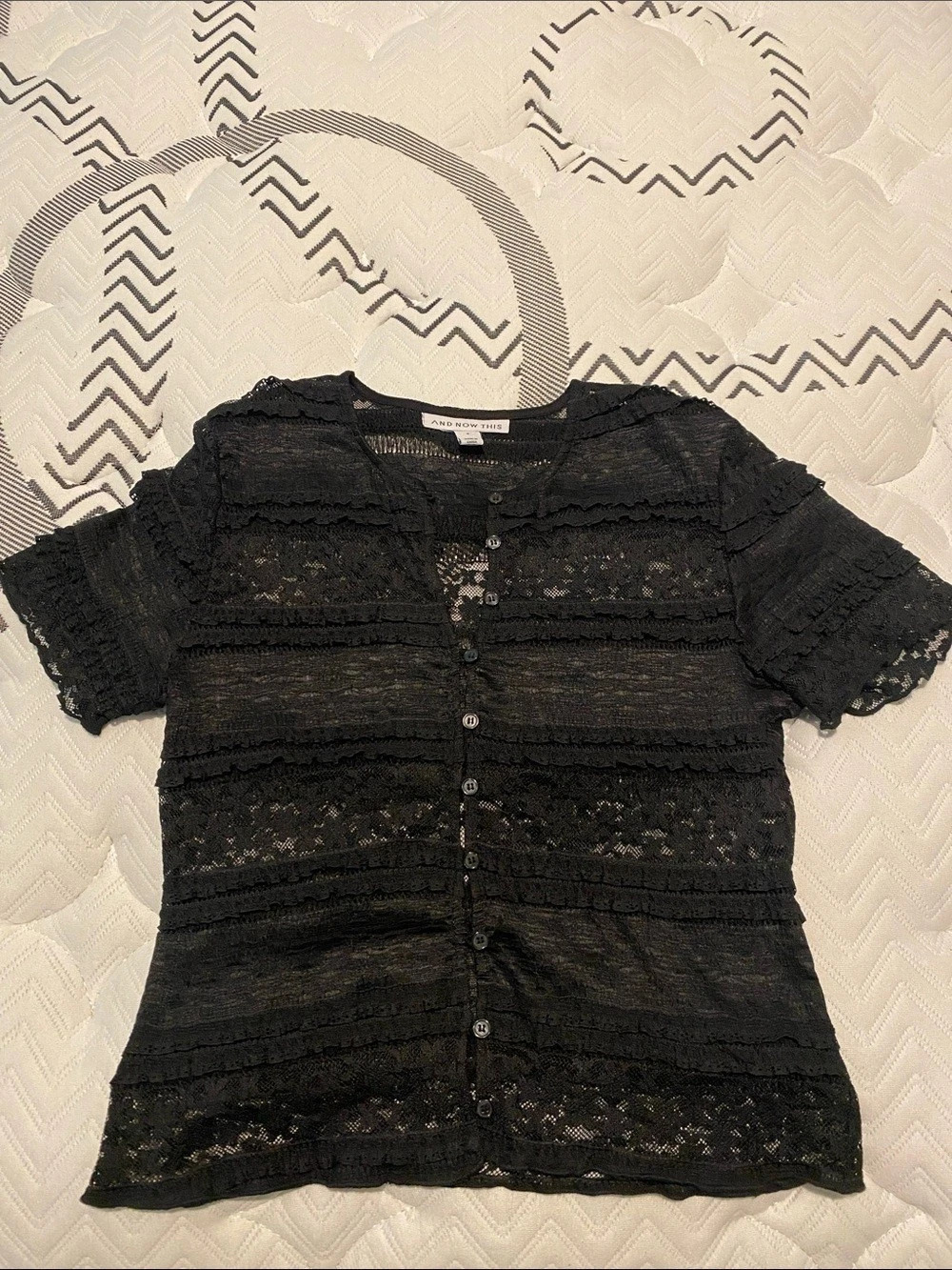 And Now This Black Lace Button-Front Top Small